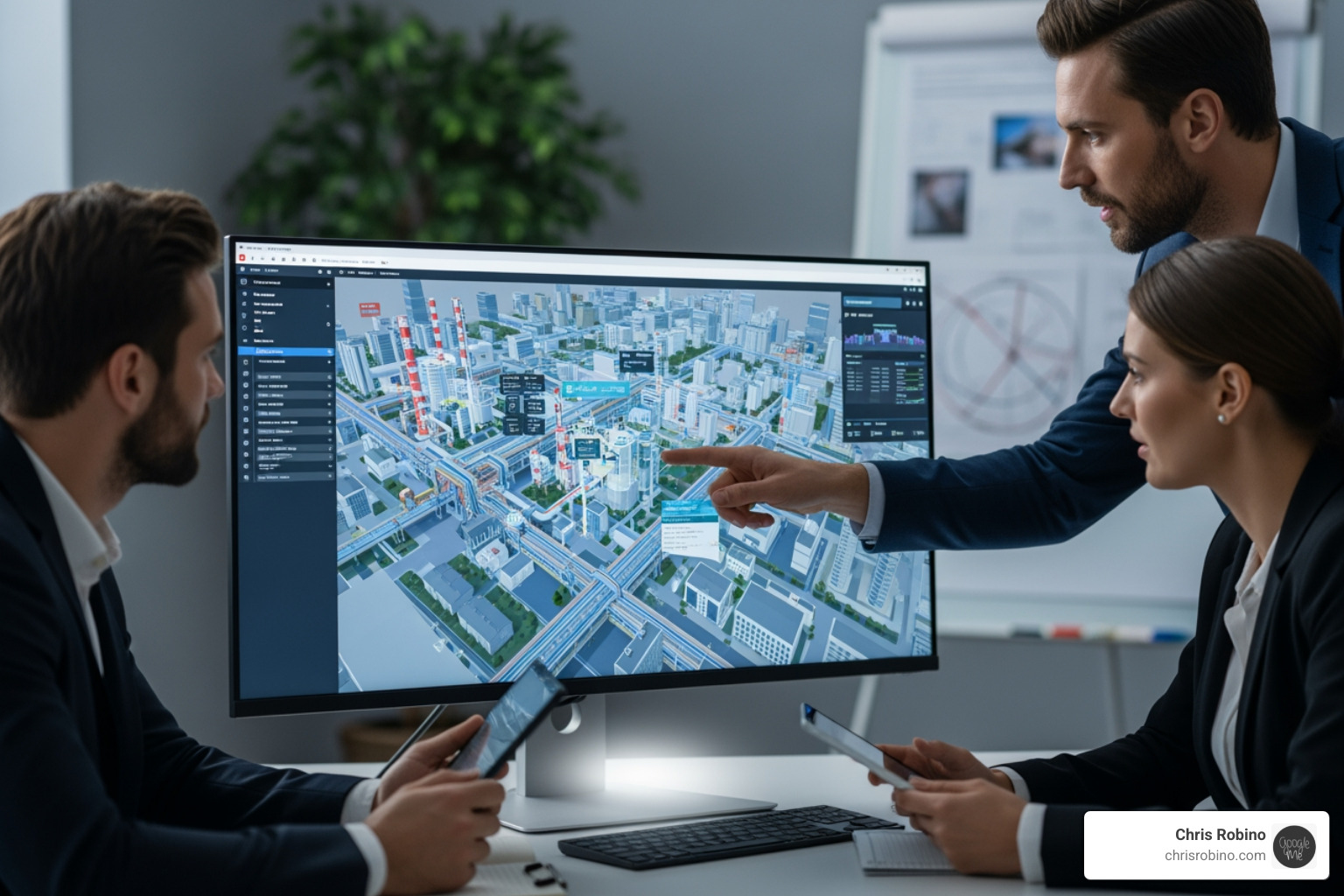 consultants collaborate on digital twin interface - Digital twin consulting