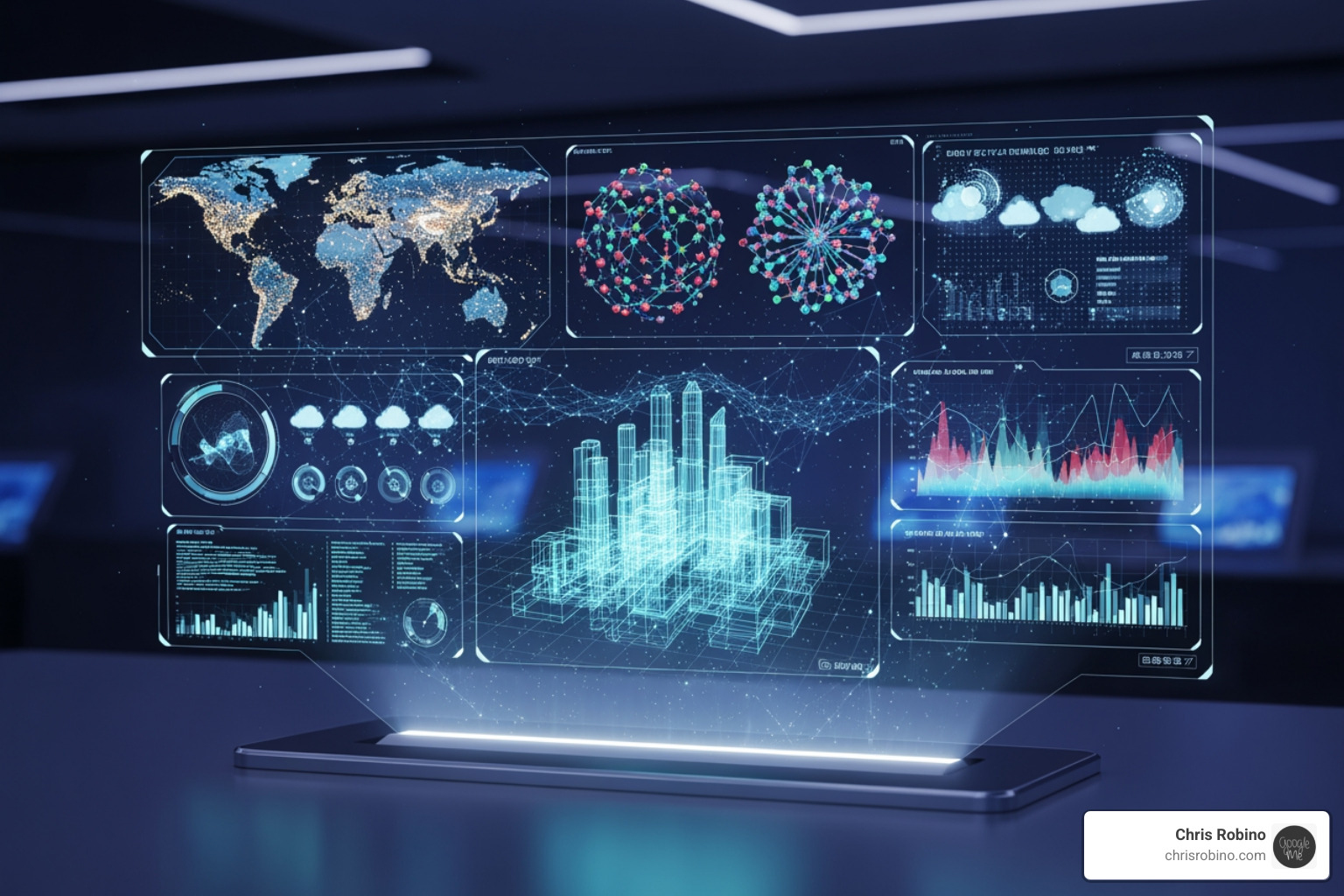 futuristic interface showing AI analyzing digital twin data - Digital twin consulting
