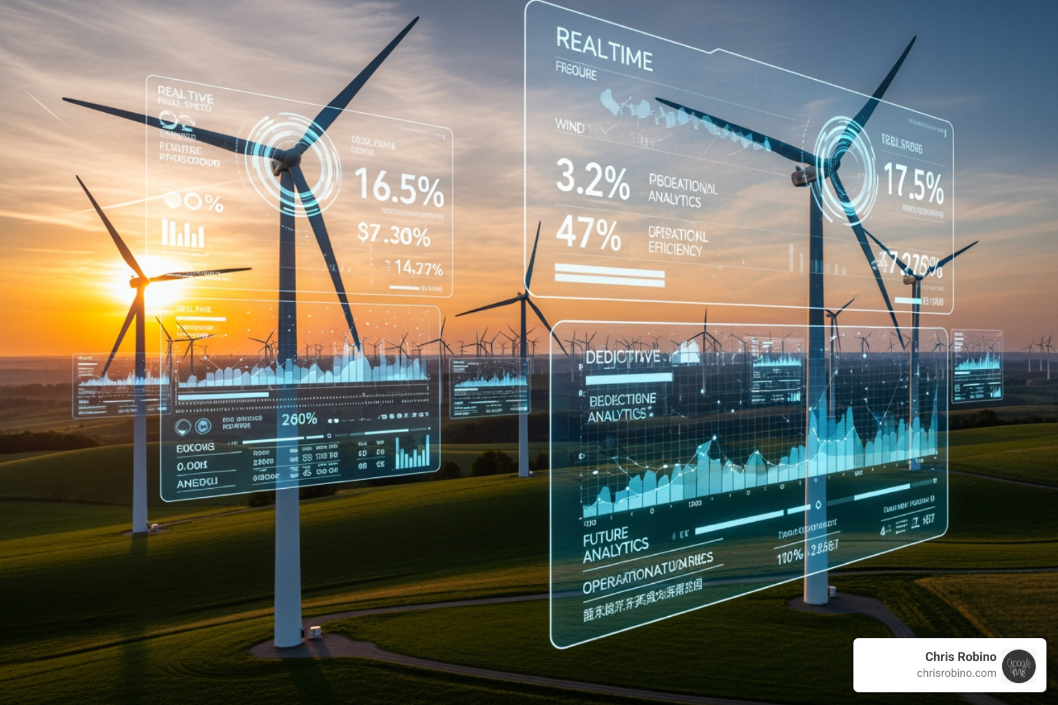 wind farm with digital twin data overlays - Digital twin consulting