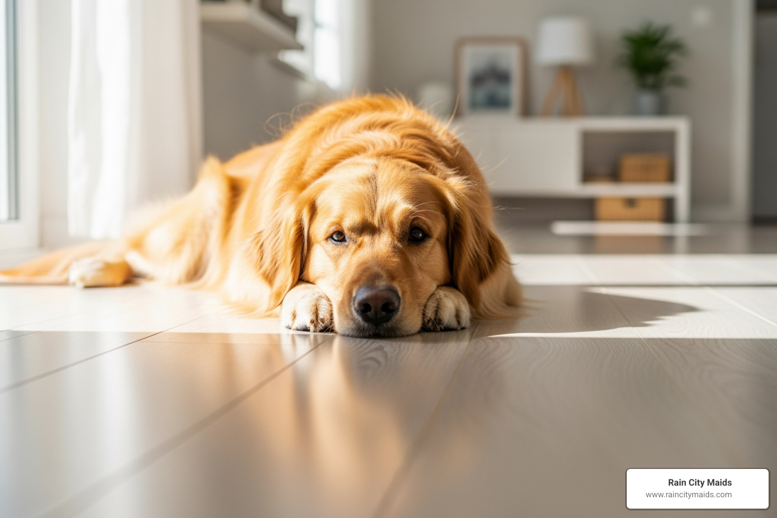 a happy dog on a clean floor - professional cleaners near me in edmonds, wa
