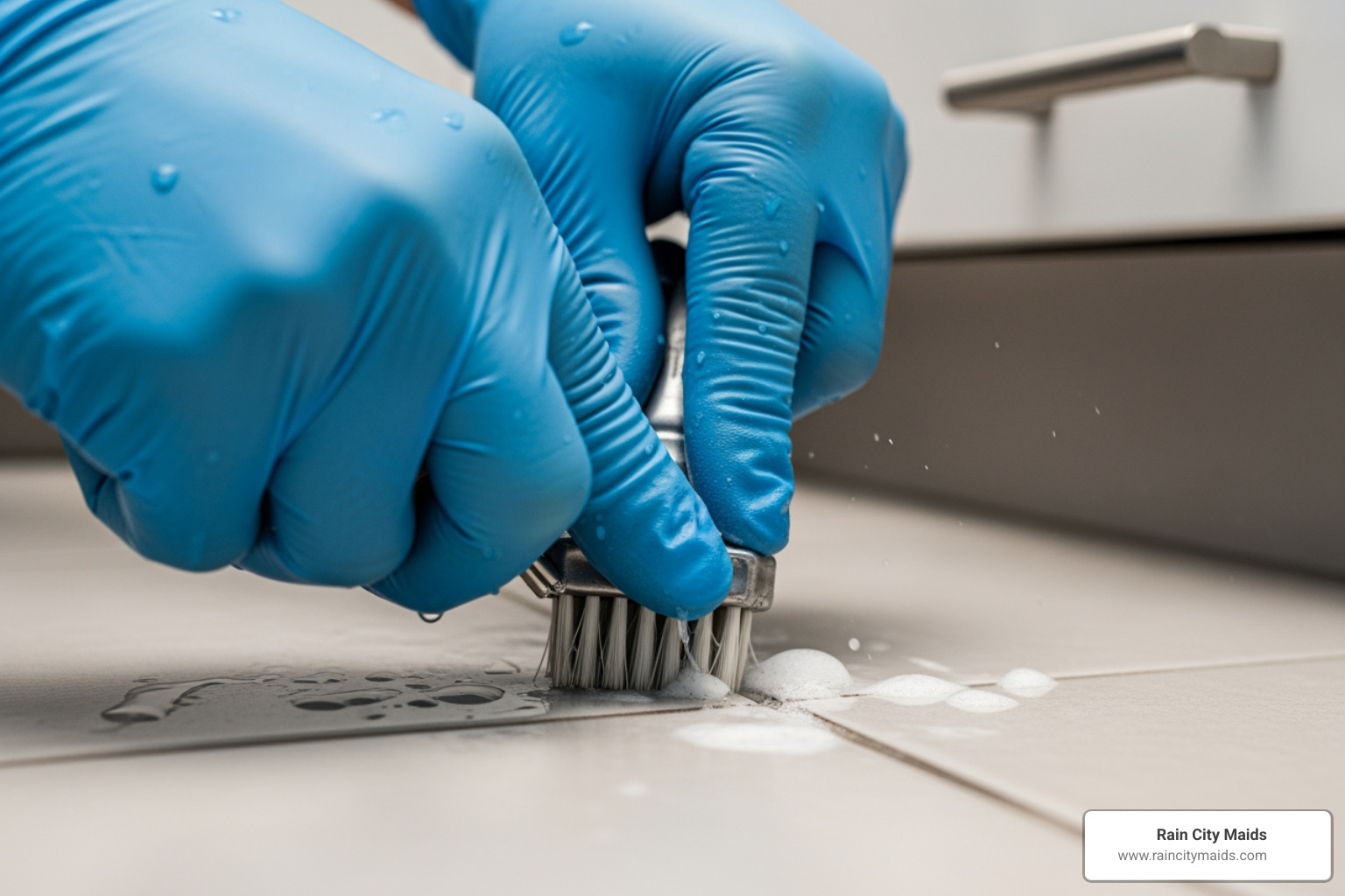 cleaning professional carefully cleaning kitchen grout - deep cleaning crew near me in lynnwood, wa