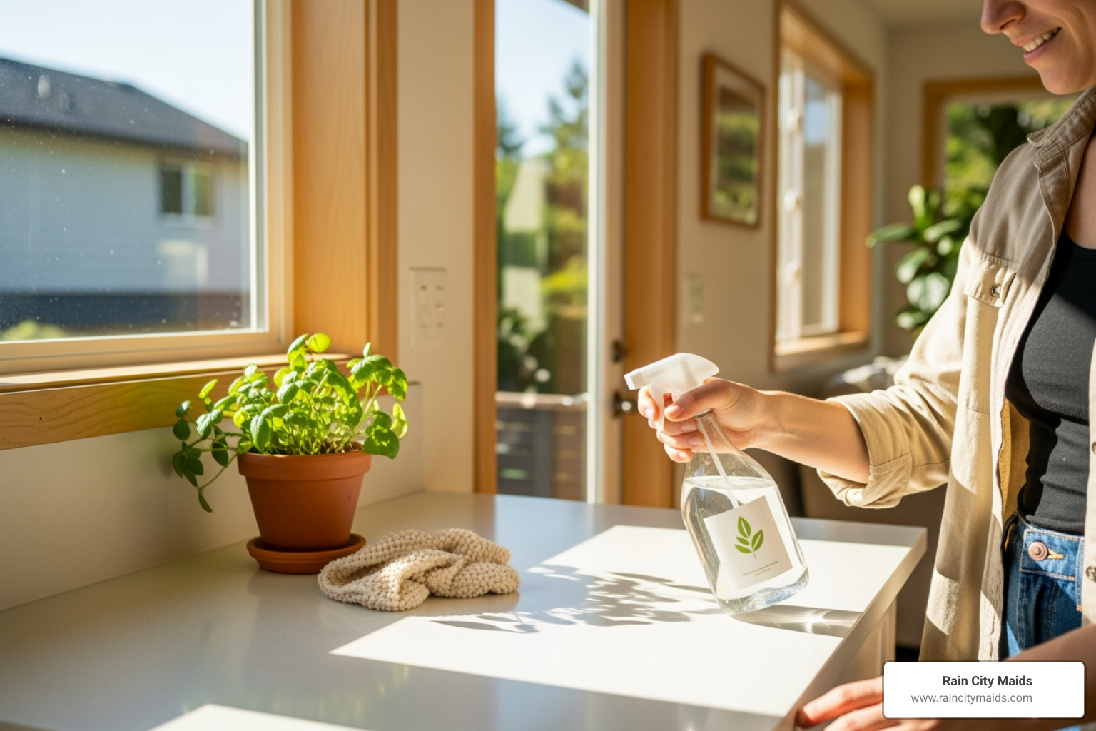 various eco-friendly cleaning products and reusable microfiber cloths - eco-friendly house cleaning in bothell, wa