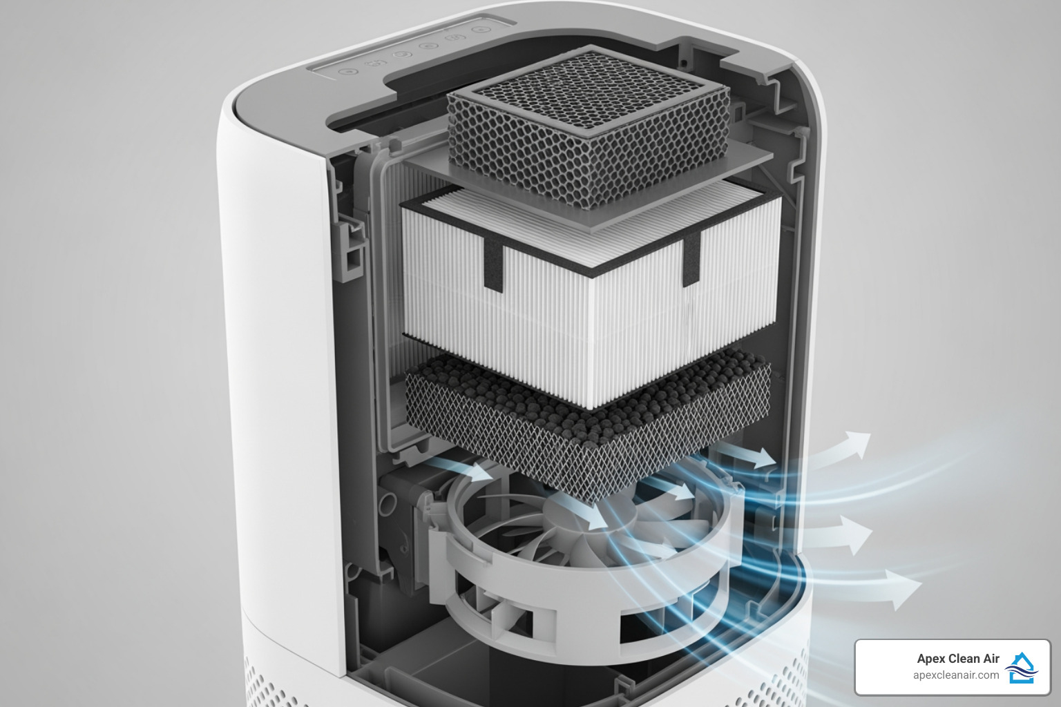 cutaway view of an air purifier showing the different filter layers - air purifier for pet odor