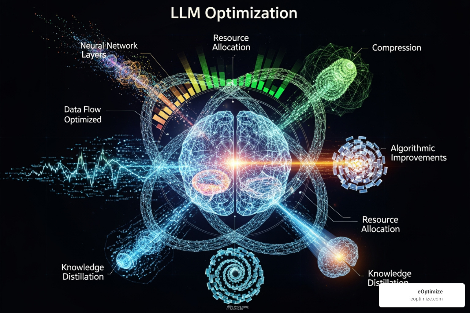 Diagram illustrating various LLM optimization techniques, including quantization, pruning, knowledge distillation, fine-tuning, and prompt engineering - LLM Optimization