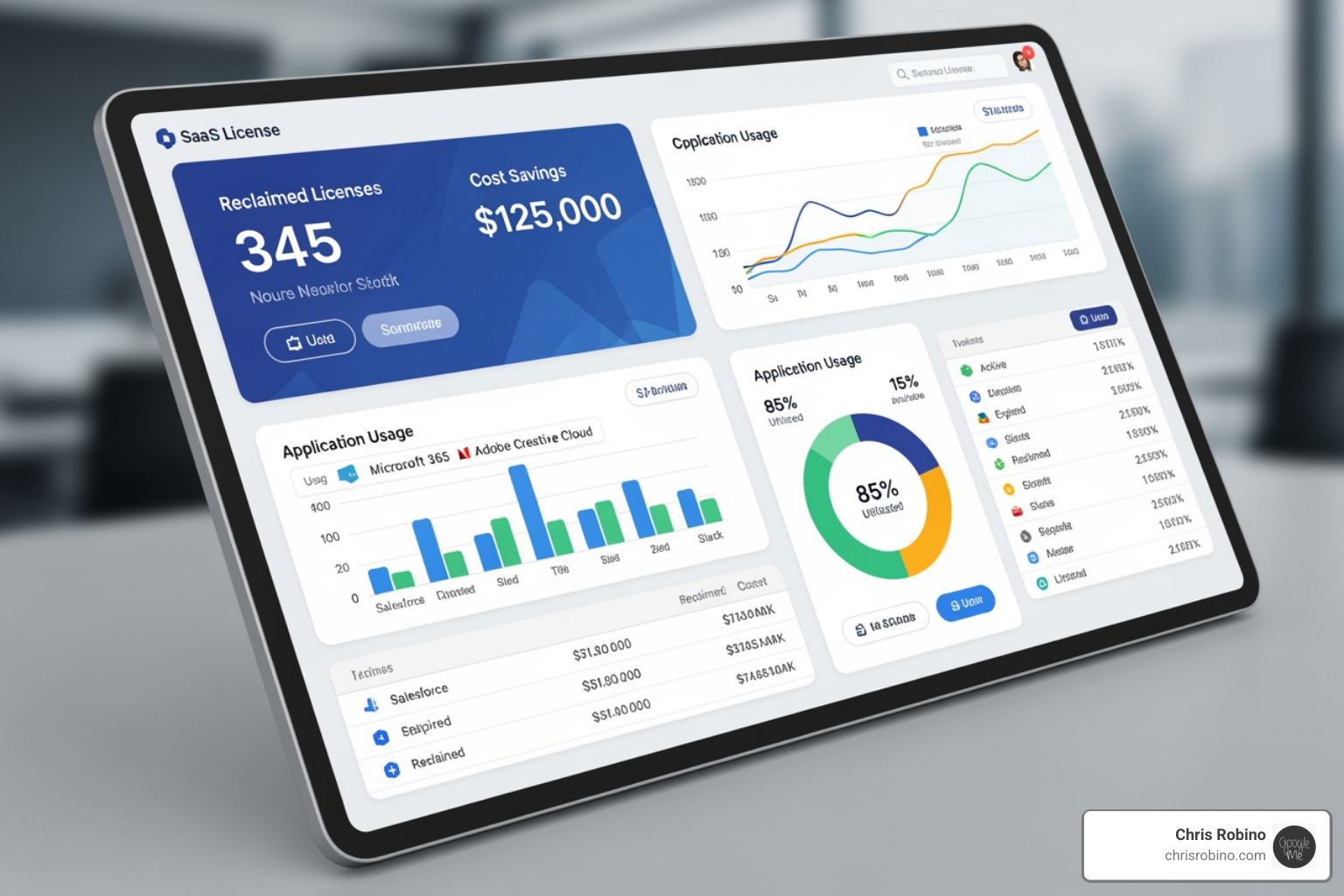 SaaS management dashboard showing reclaimed licenses and cost savings - SaaS case studies