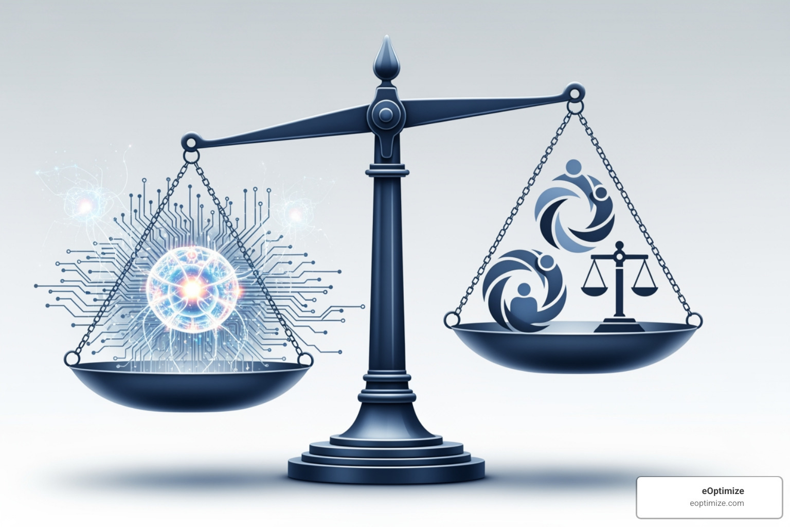 graphic representing the balance between AI innovation and digital ethics - Generative AI search