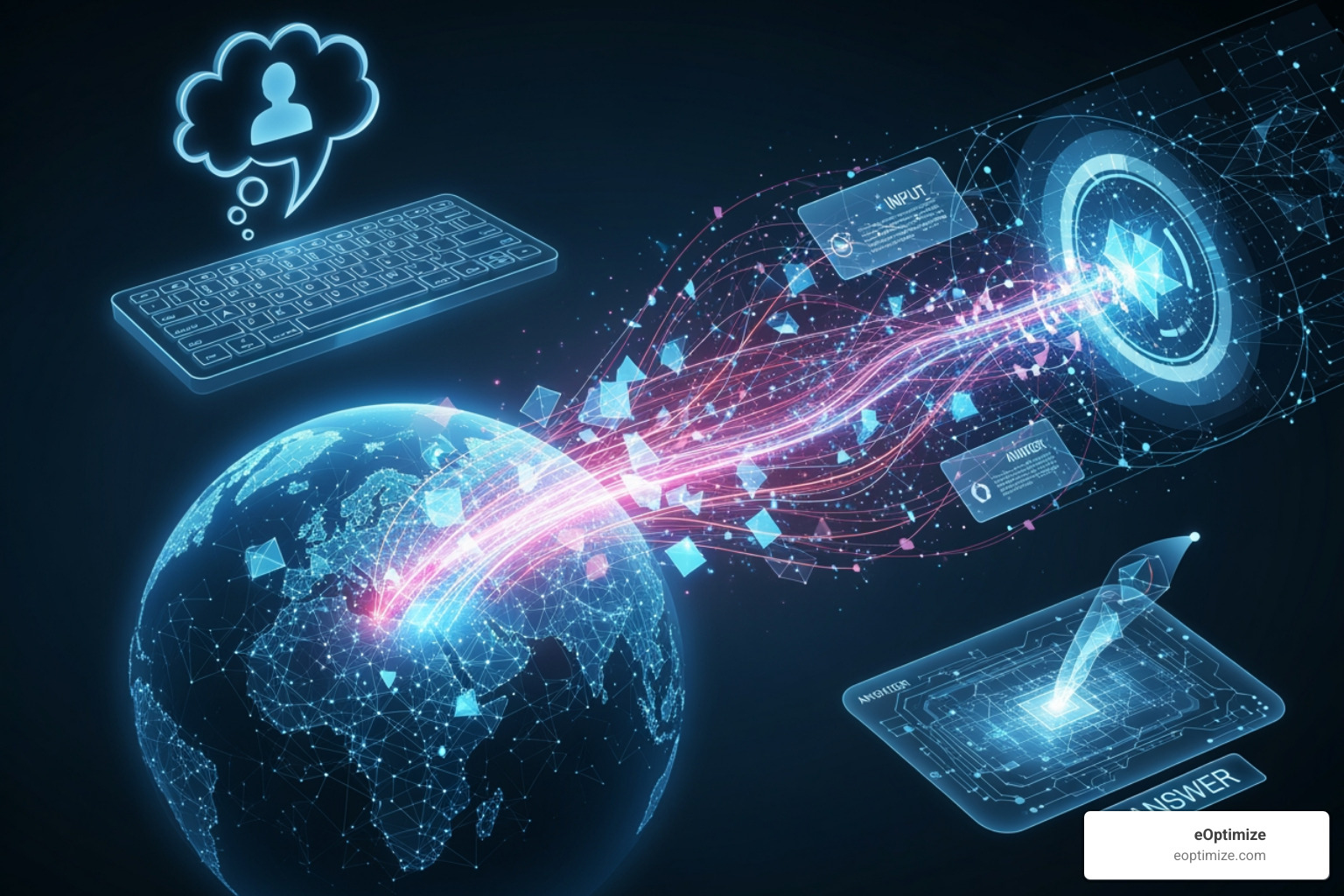 Flowchart showing ChatGPT processing a query: User Query -> Intent Analysis -> (If up-to-date info needed) Real-time Web Search (via Bing & OpenAI crawlers) -> Information Synthesis & Summarization -> Answer Generation with Citations -> User Response - ChatGPT search optimization