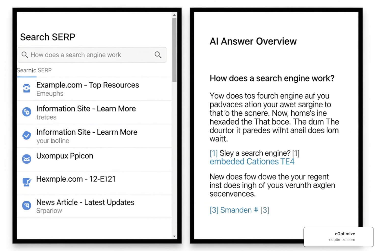Traditional SERP vs AI Overview interface - AI search engine optimization