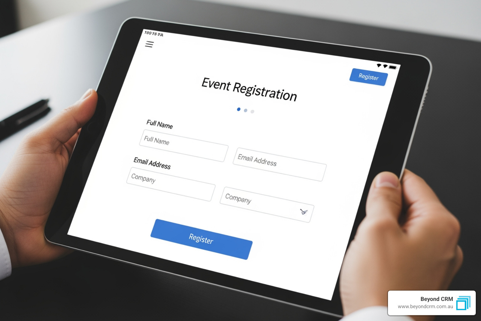 Seamless event registration page on a tablet, branded with Dynamics 365. - CRM for membership organisations Seamless event registration page on a tablet, branded with Dynamics 365. - CRM for membership organisations