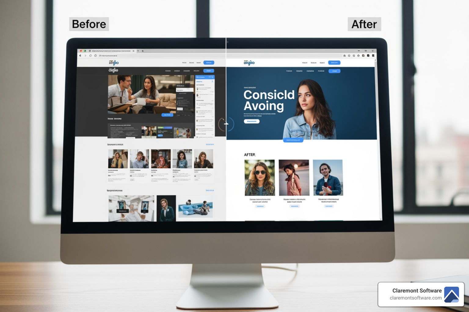 user happily navigating clean website interface - website redesign services user happily navigating clean website interface - website redesign services