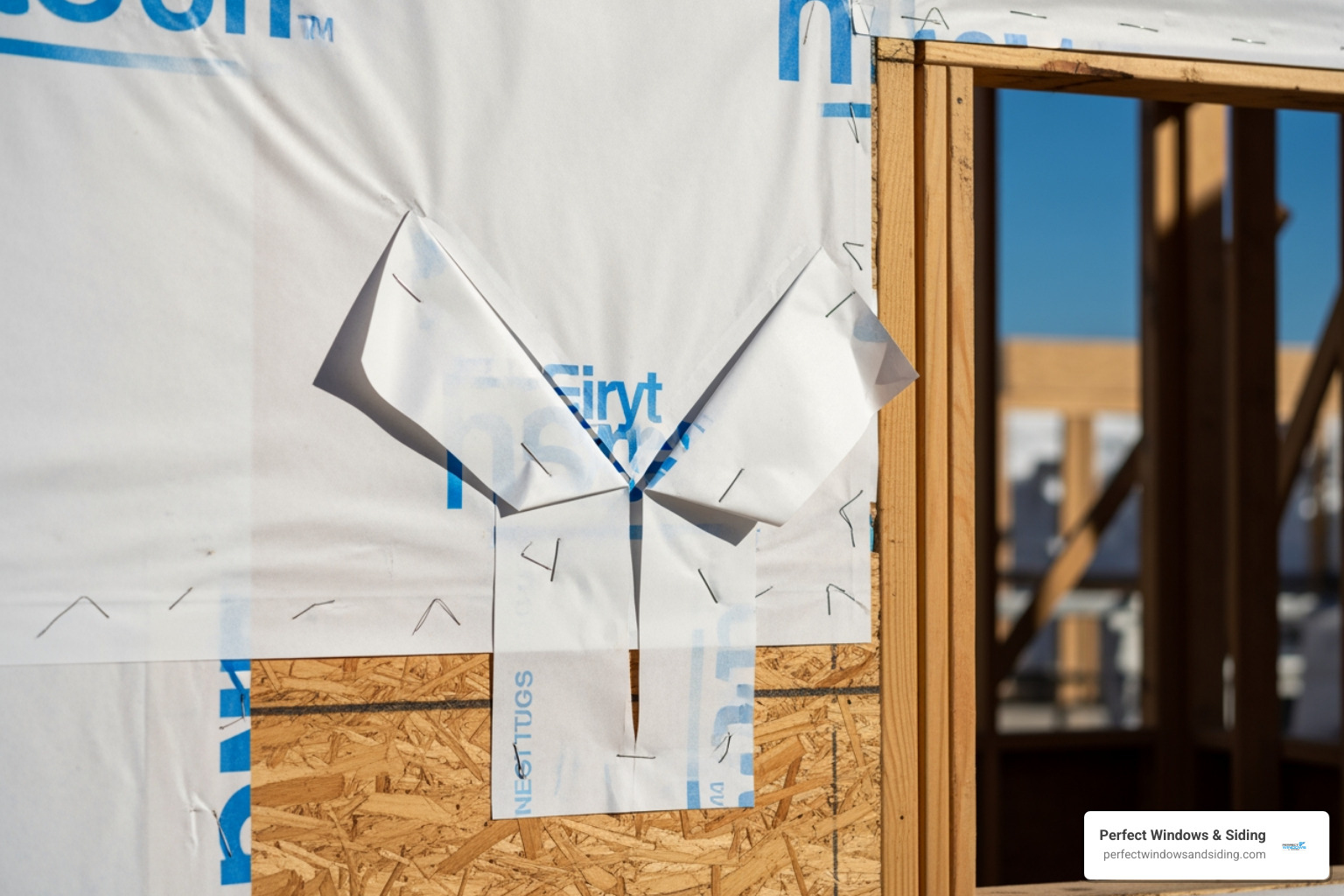 Inverted Y cut in the housewrap at a window opening, with flaps folded into the opening - hardiewrap pro flashing