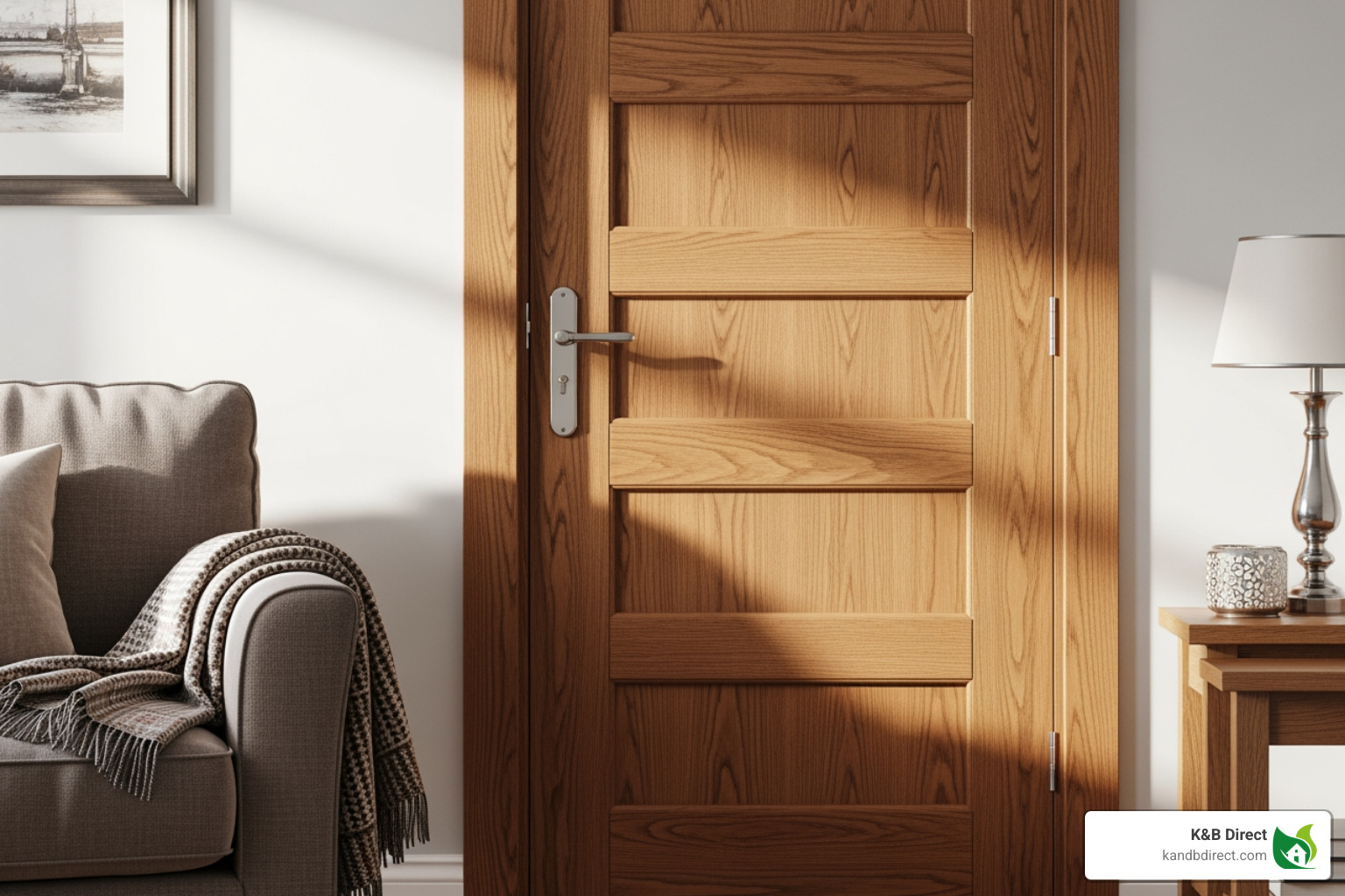 image of an oak Mexicano fire door in a traditional living room - mexicano fire door