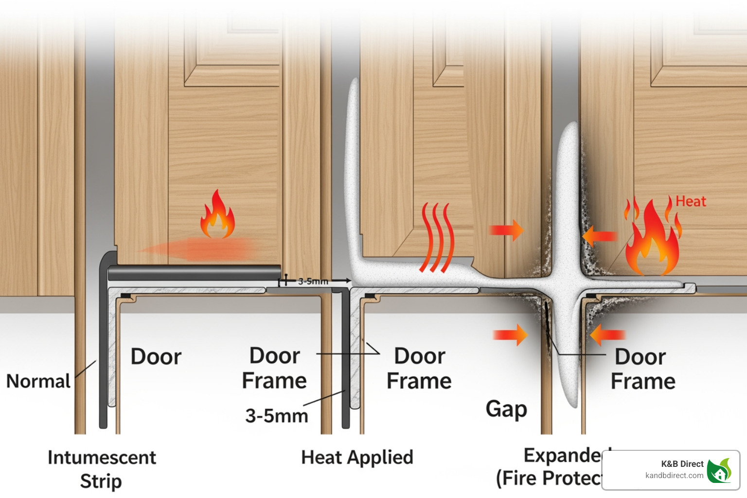 image of intumescent strips expanding in a diagram - mexicano fire door