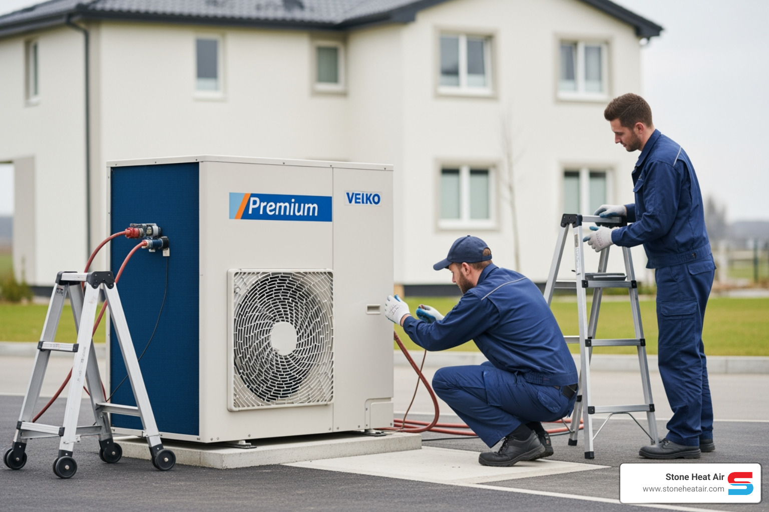 A clean and professional installation site with technicians working on a premium heat pump system - premium heat pump installation in applegate or A clean and professional installation site with technicians working on a premium heat pump system - premium heat pump installation in applegate or