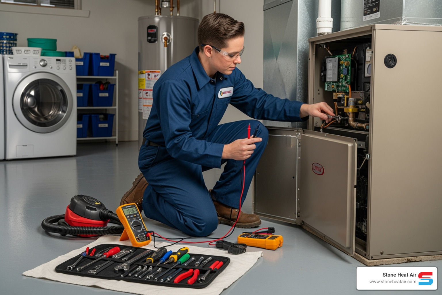 technician performing a furnace tune-up - heating repair in klamath falls or technician performing a furnace tune-up - heating repair in klamath falls or