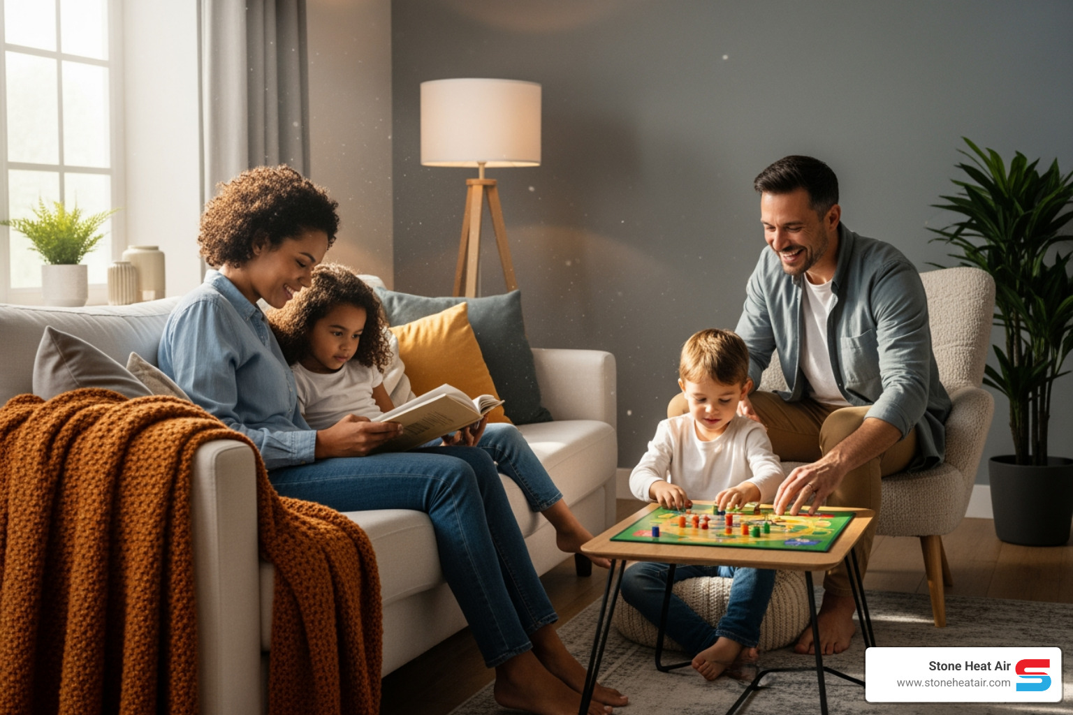 family enjoying their home with a new, efficient HVAC system - heating repair in klamath falls or family enjoying their home with a new, efficient HVAC system - heating repair in klamath falls or