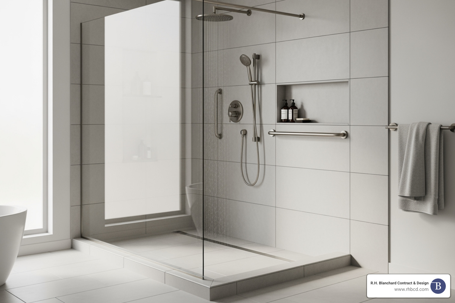 sleek, accessible walk-in shower - Bathroom remodeling Boston MA sleek, accessible walk-in shower - Bathroom remodeling Boston MA