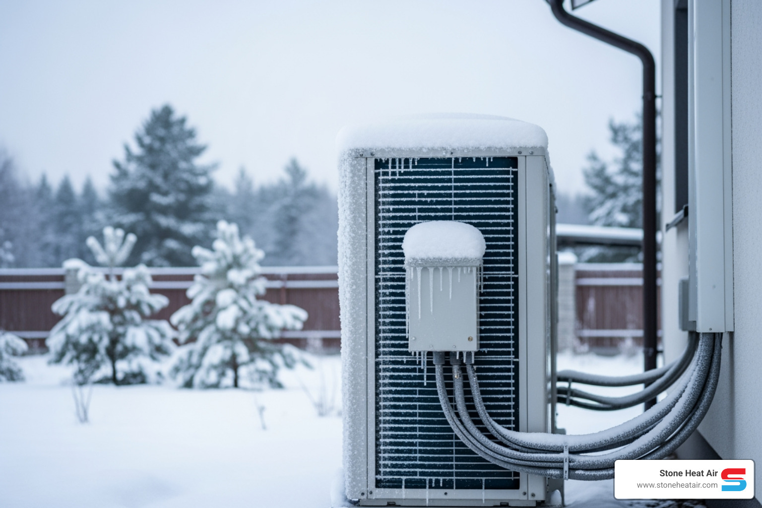 an outdoor heat pump unit in a winter setting - heating blowing cold air in gold hill or an outdoor heat pump unit in a winter setting - heating blowing cold air in gold hill or