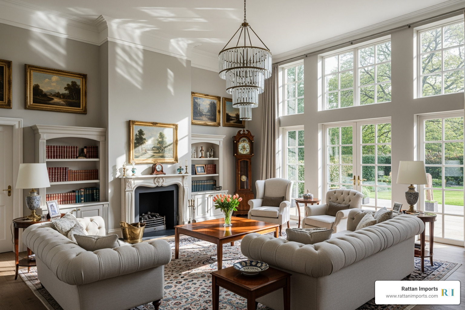 serene living room with classic furniture and natural light - Timeless home design