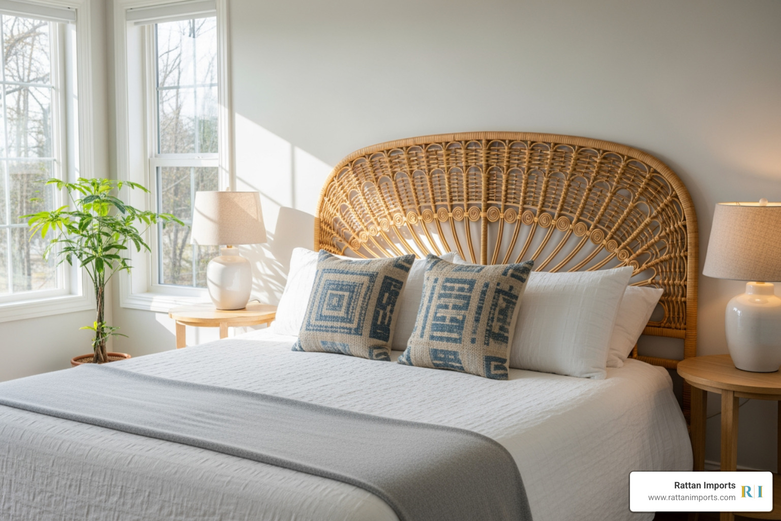 featured Rattan Imports woven headboard in a lifestyle setting - woven headboards king