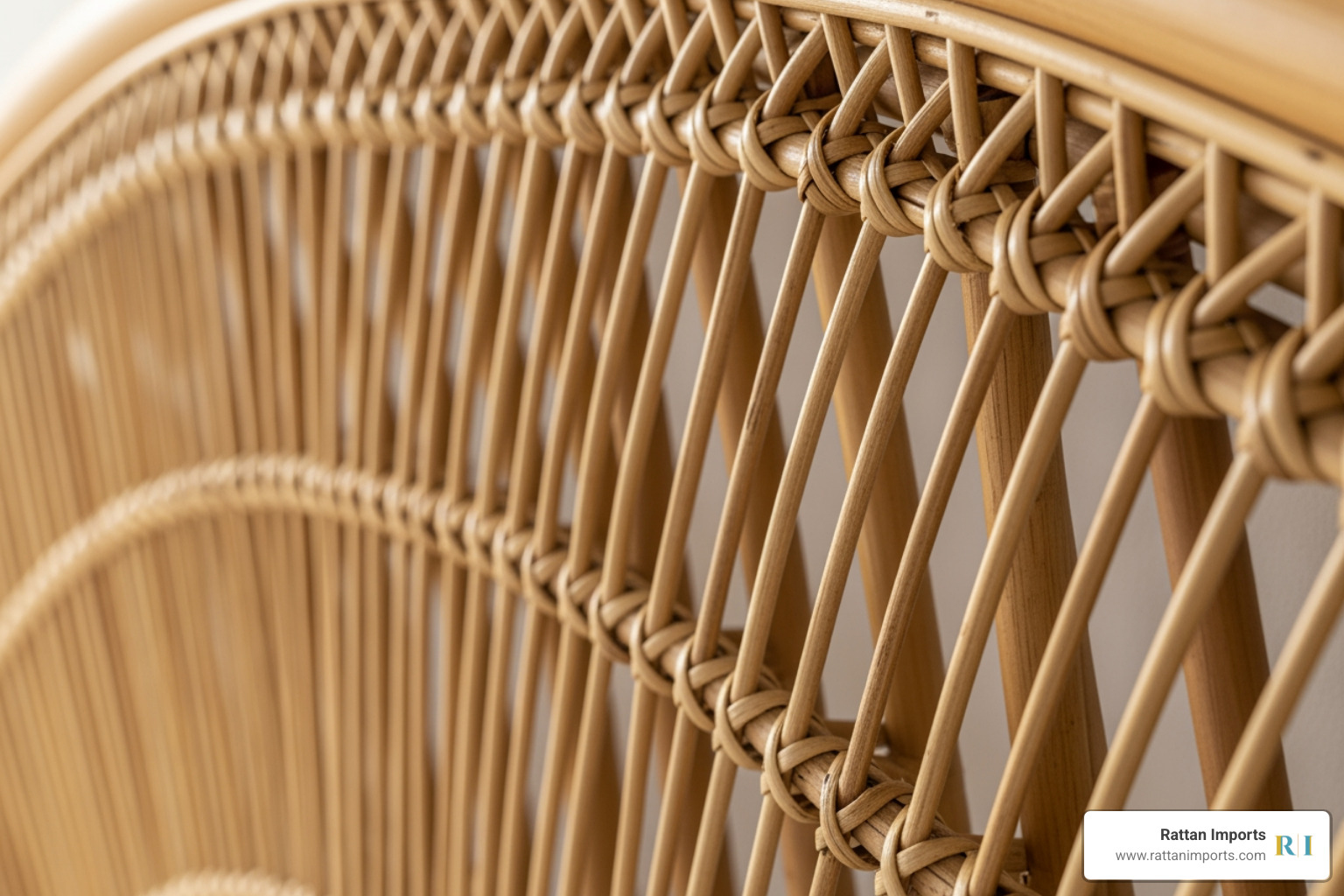 Close-up of a tightly woven natural rattan headboard, showing its texture and detail - platform rattan bed