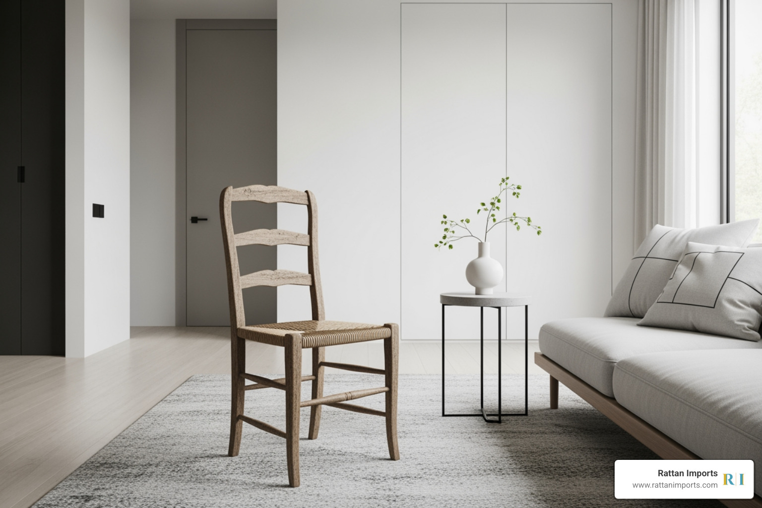 farmhouse dining chair used as an accent piece in a modern living room - farmhouse dining chair