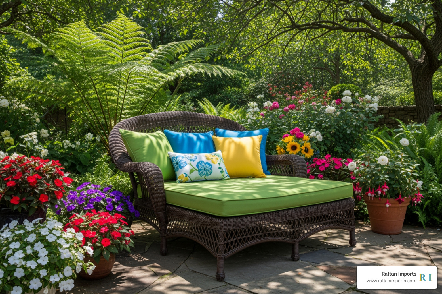 dark brown wicker chaise lounge styled with vibrant cushions in a lush garden setting - dark brown wicker chaise lounge dark brown wicker chaise lounge styled with vibrant cushions in a lush garden setting - dark brown wicker chaise lounge