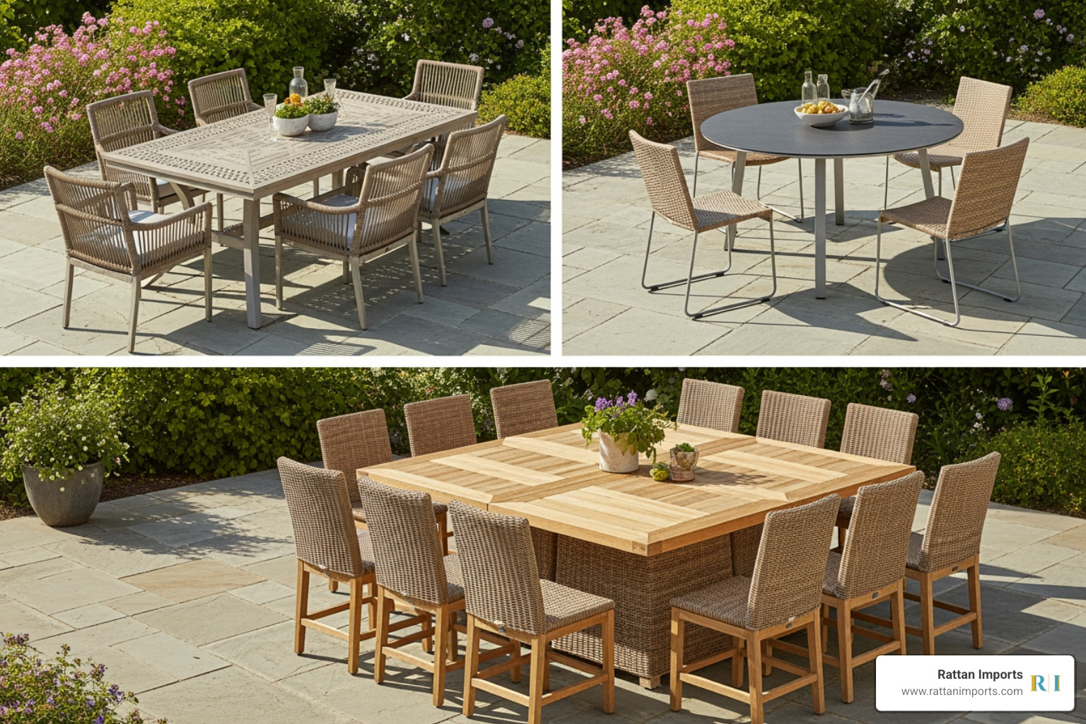 Three different Lloyd Flanders dining sets showcasing various styles - Lloyd Flanders dining sets