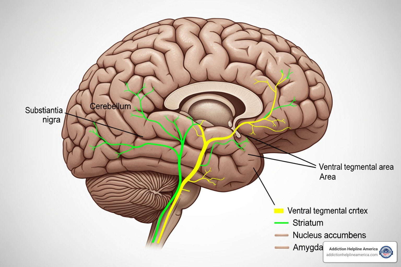 Diagram showing dopamine pathways in the brain - drug abuse Diagram showing dopamine pathways in the brain - drug abuse