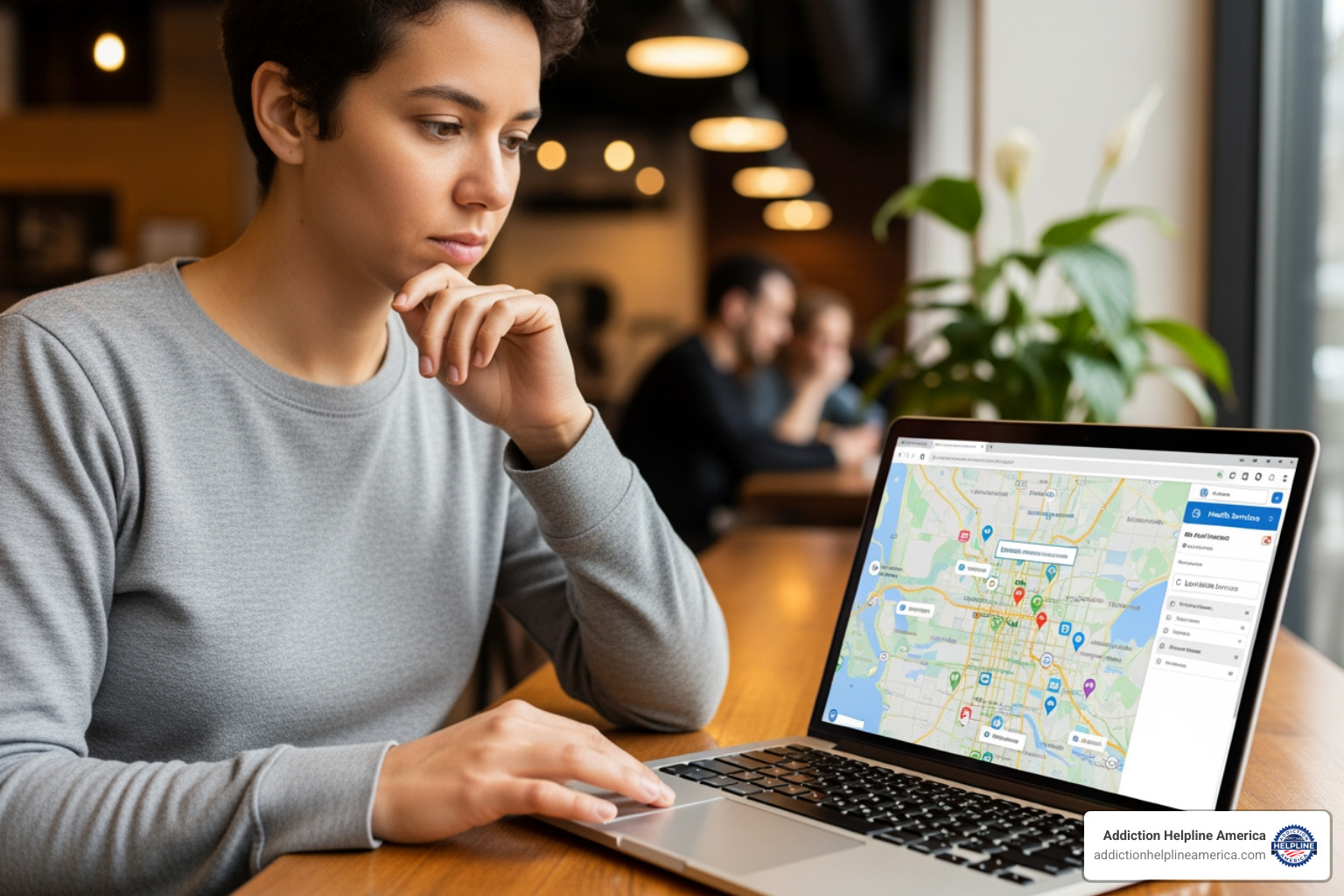 A person using a laptop to search for local health services on a map - behavioral health near me A person using a laptop to search for local health services on a map - behavioral health near me