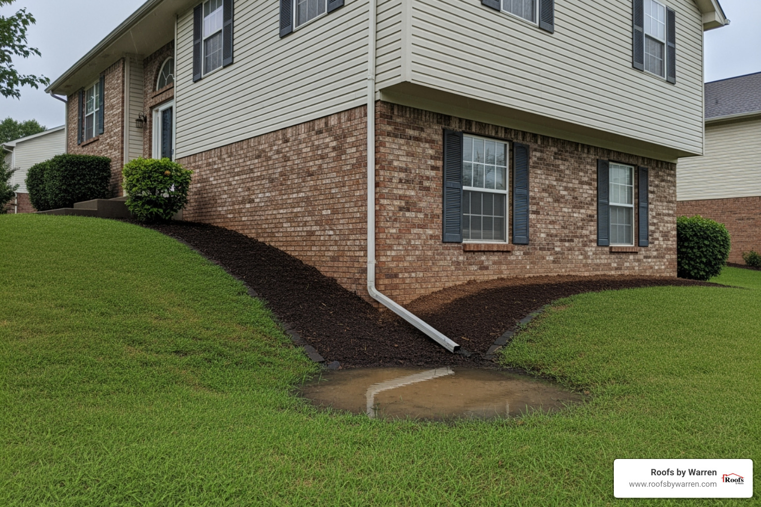 property with a noticeable slope, illustrating how grading affects water runoff - proper gutter placement