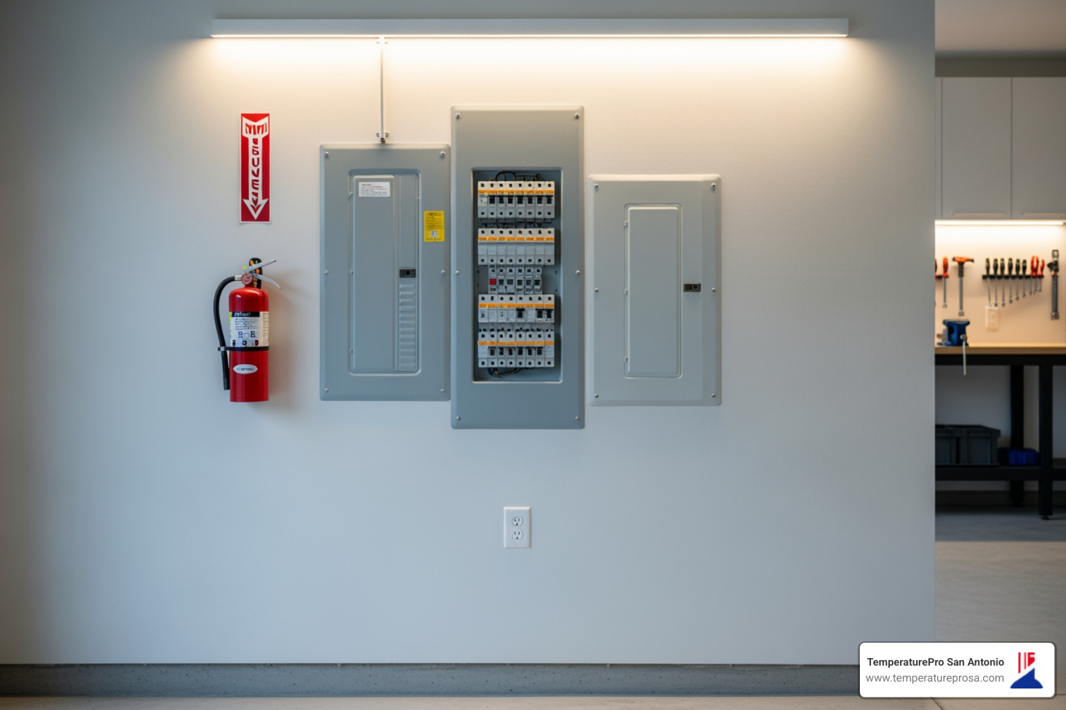 modern electrical panel in clean garage - best electrical company in garden ridge tx modern electrical panel in clean garage - best electrical company in garden ridge tx