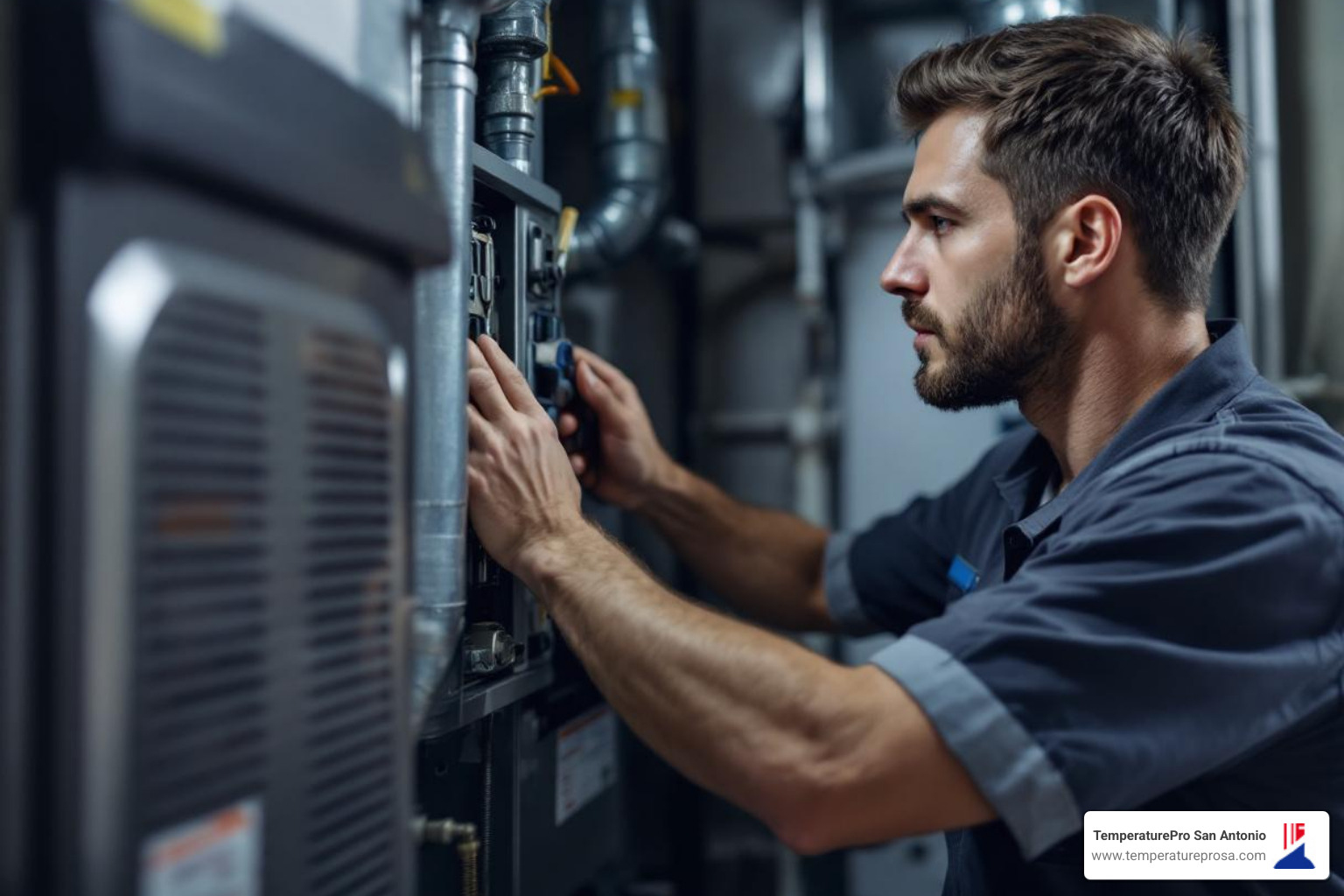 technician performing a furnace tune-up - heating repair in helotes tx technician performing a furnace tune-up - heating repair in helotes tx
