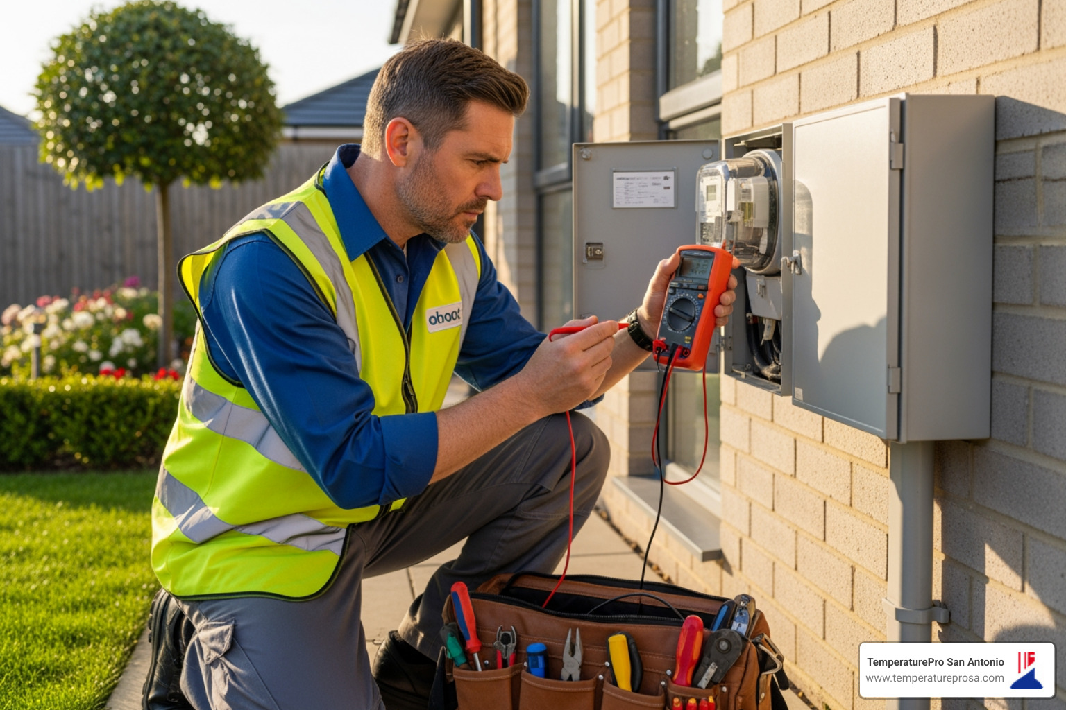 professional electrician examining an outdoor electrical meter - 24 hour electrical service in universal city tx professional electrician examining an outdoor electrical meter - 24 hour electrical service in universal city tx