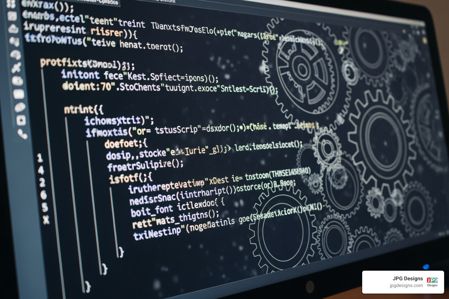 website's code with gears turning - how to seo optimize
