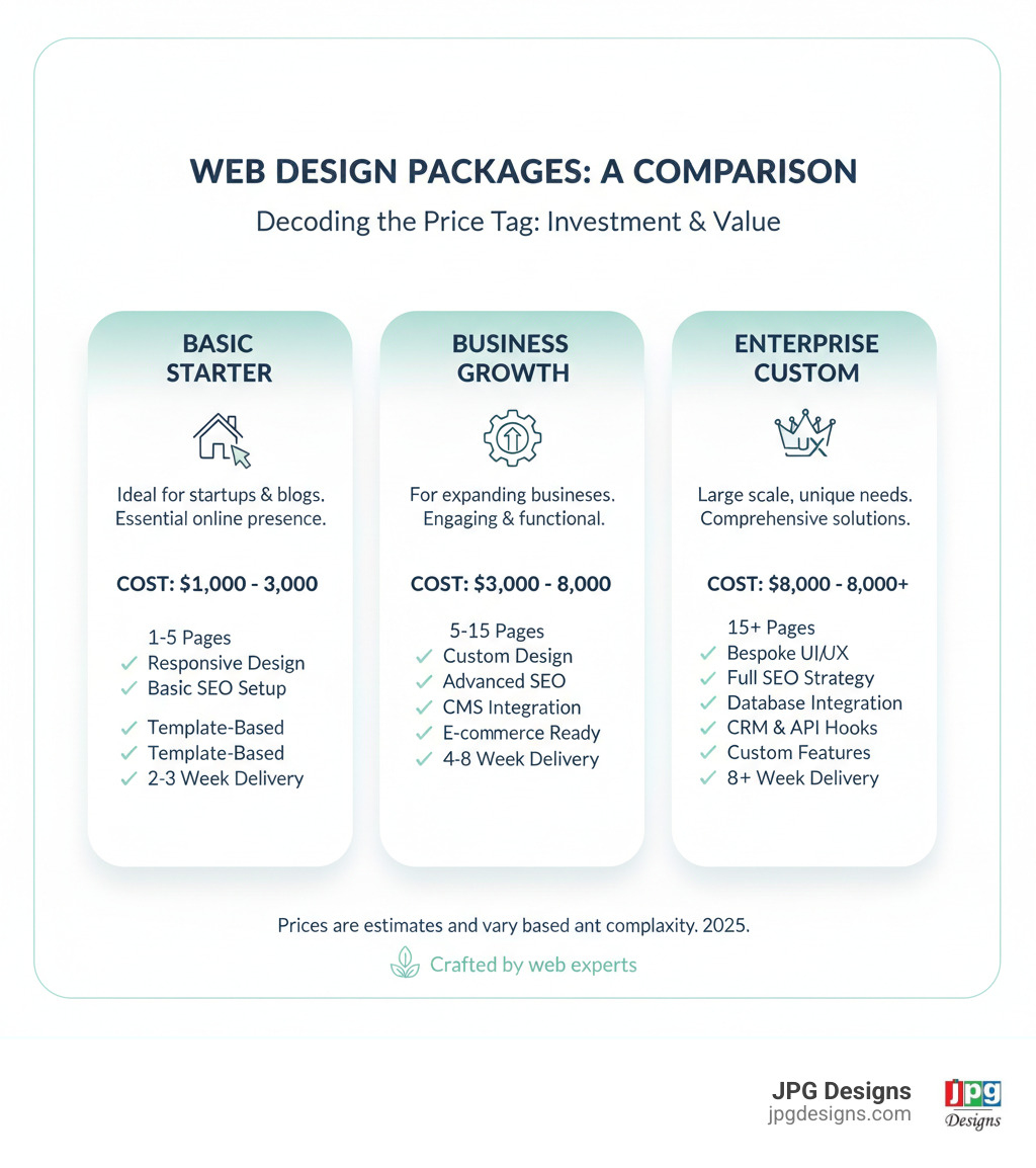 table comparing web design packages - best website design companies infographic 