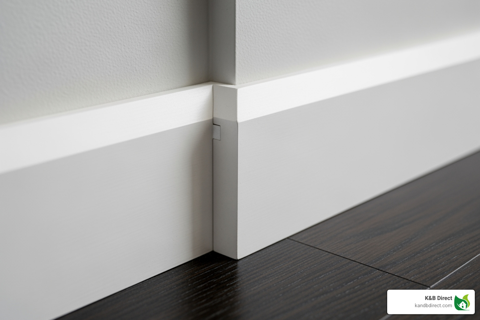 A perfectly mitered corner on a modern baseboard - modern base moulding A perfectly mitered corner on a modern baseboard - modern base moulding