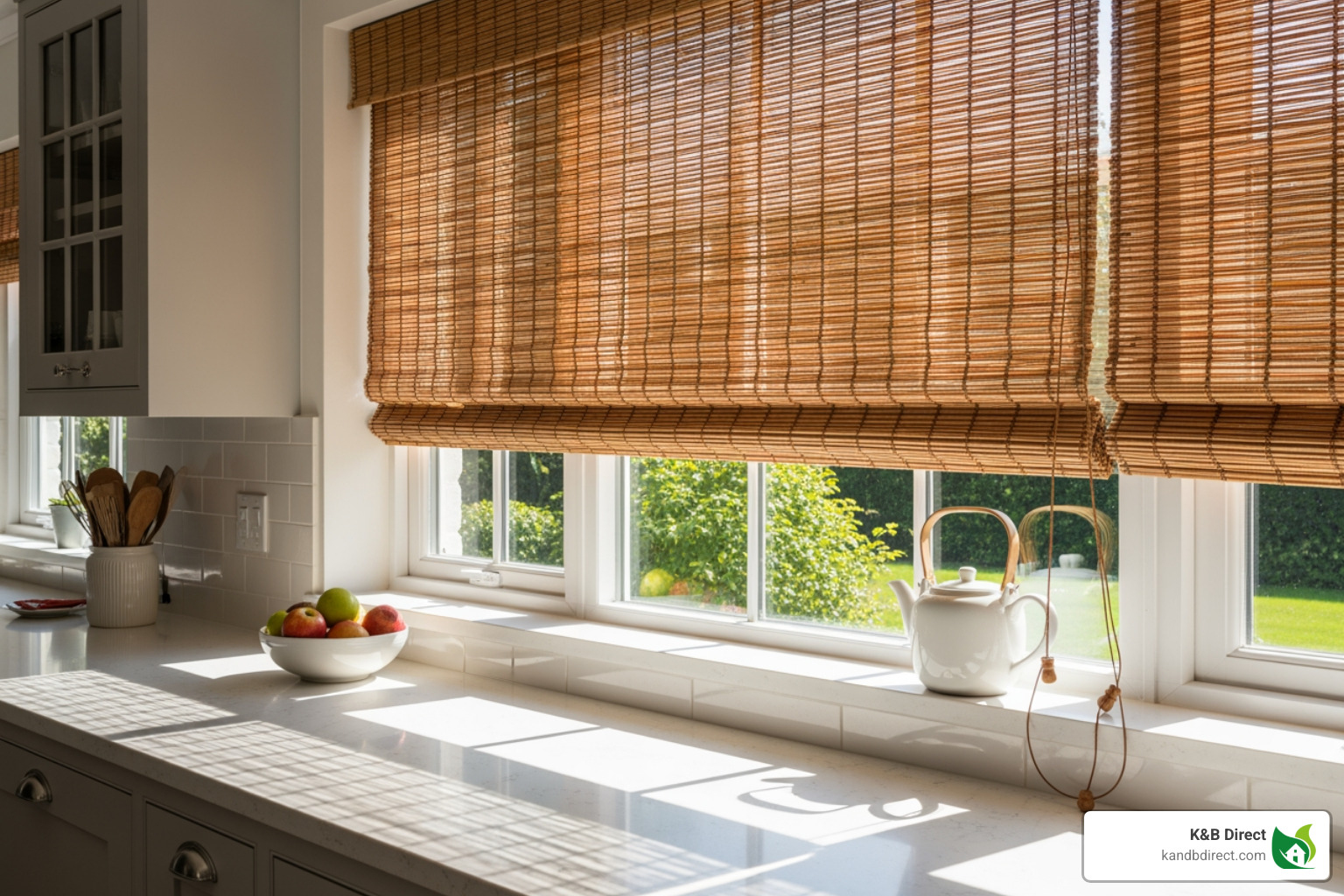 kitchen window with natural woven wood shades - what window treatments look best with modern farmhouse decor kitchen window with natural woven wood shades - what window treatments look best with modern farmhouse decor