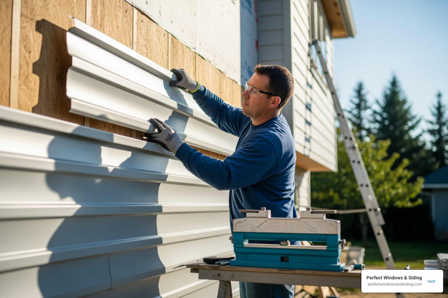 professional contractor installing an aluminum siding panel - aluminum siding contractor near me