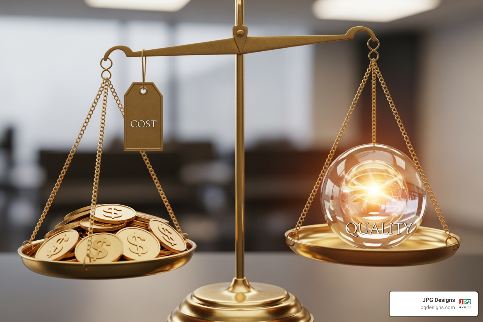 A scale balancing "Cost" and "Quality" - best seo services for small business