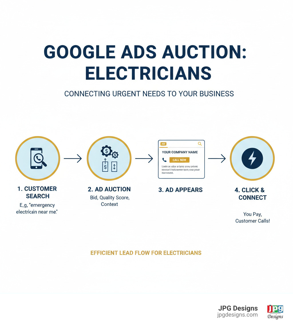 infographic showing the Google Ads auction process - Google Ads for electricians infographic 