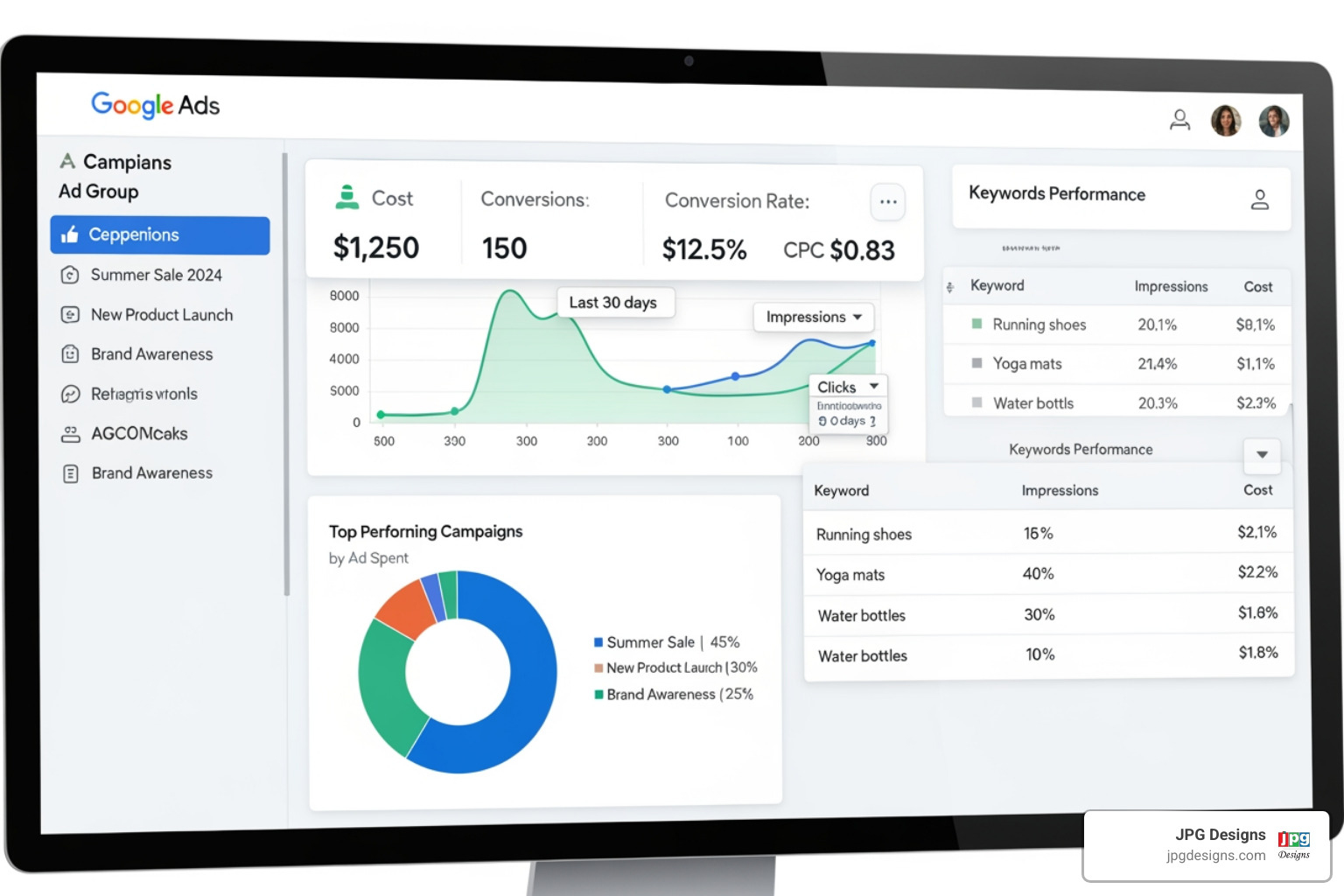 Well-structured Google Ads campaign dashboard - Google Ads for electricians