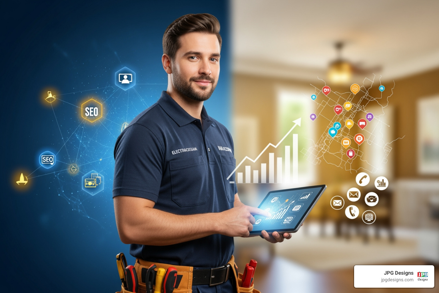 professional electrician's website displayed on a desktop and mobile phone - electrician lead generation