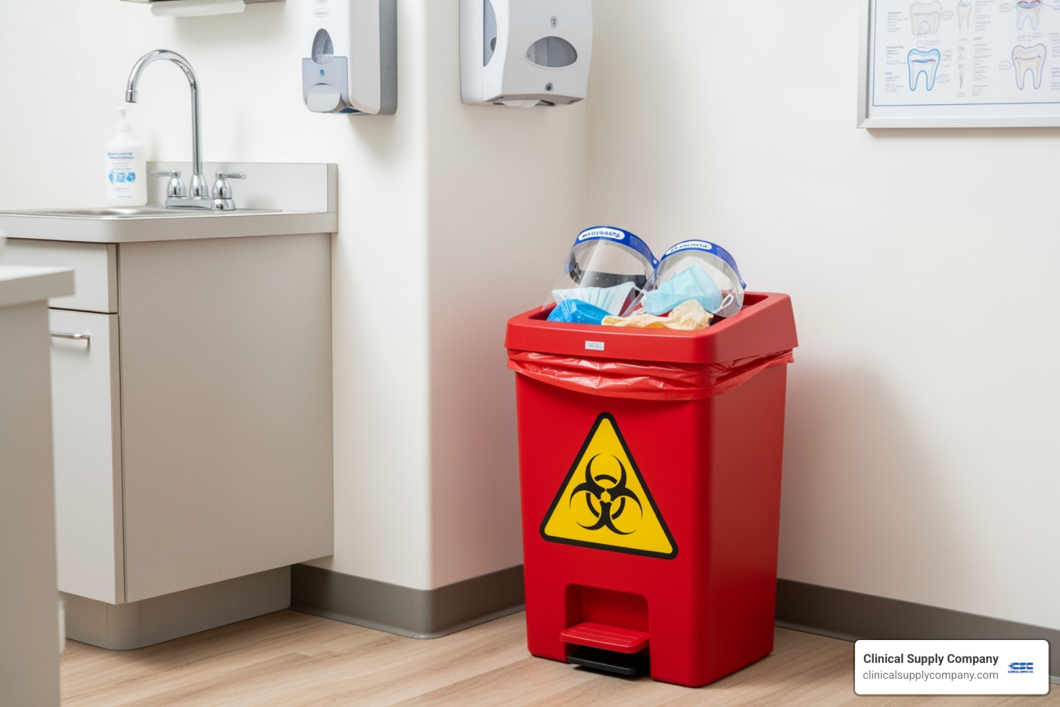 designated bin for used PPE disposal - PPE dental office