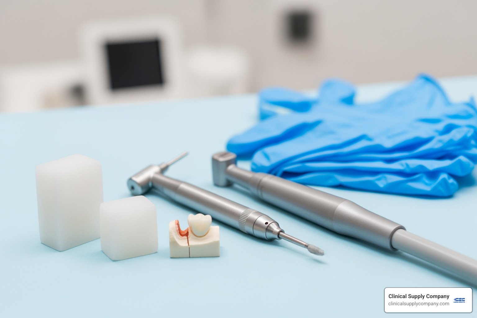 Dental products like zirconia blocks, handpieces, and gloves with tariff percentage overlays - Dental Supply Tariffs and Price Negotiation