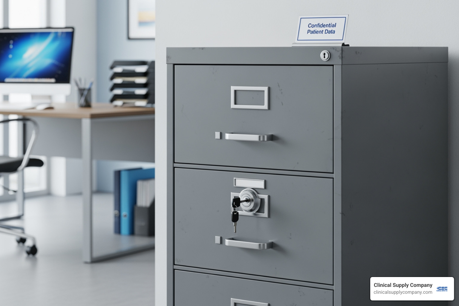 secure server room or a locked file cabinet with a HIPAA sign - Efficient dental practice management