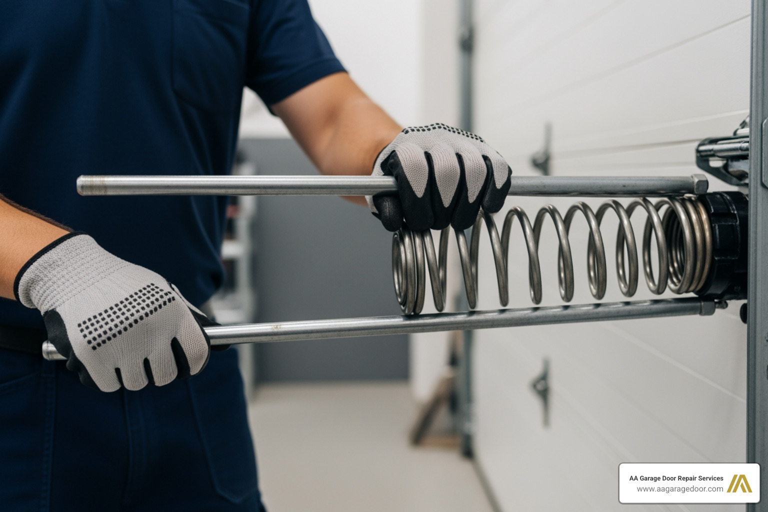 demonstrating the proper stance and use of two winding bars to wind a spring - single torsion spring garage door installation demonstrating the proper stance and use of two winding bars to wind a spring - single torsion spring garage door installation