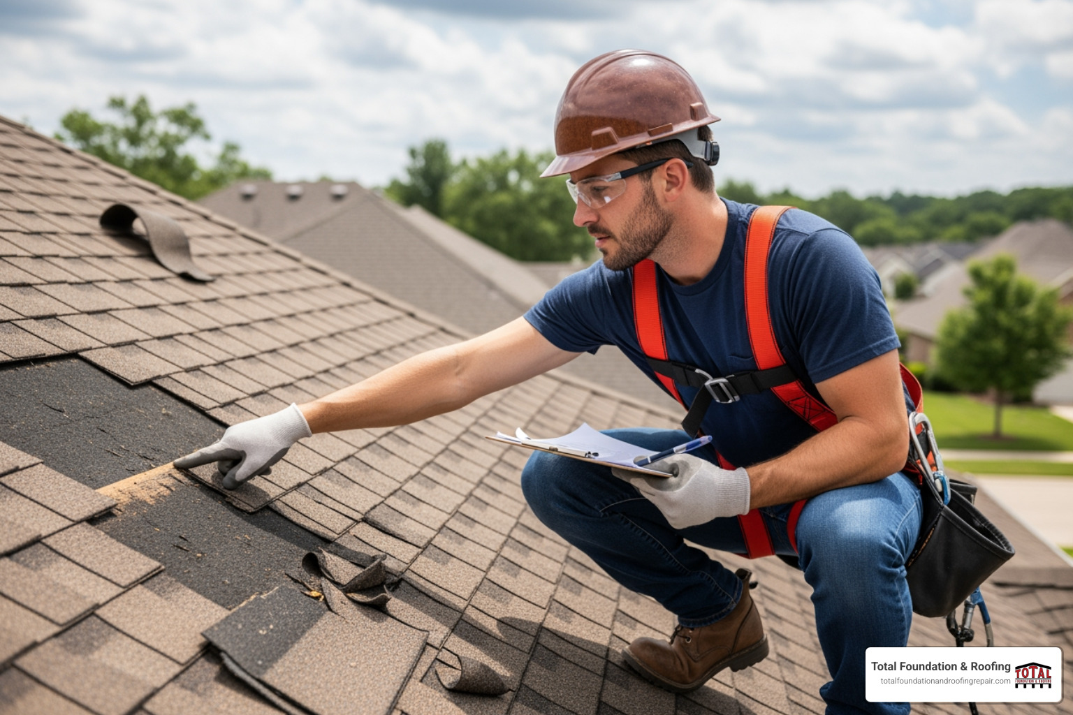 A trusted storm damage roofing company performing a professional roof inspection - storm damage roofing company