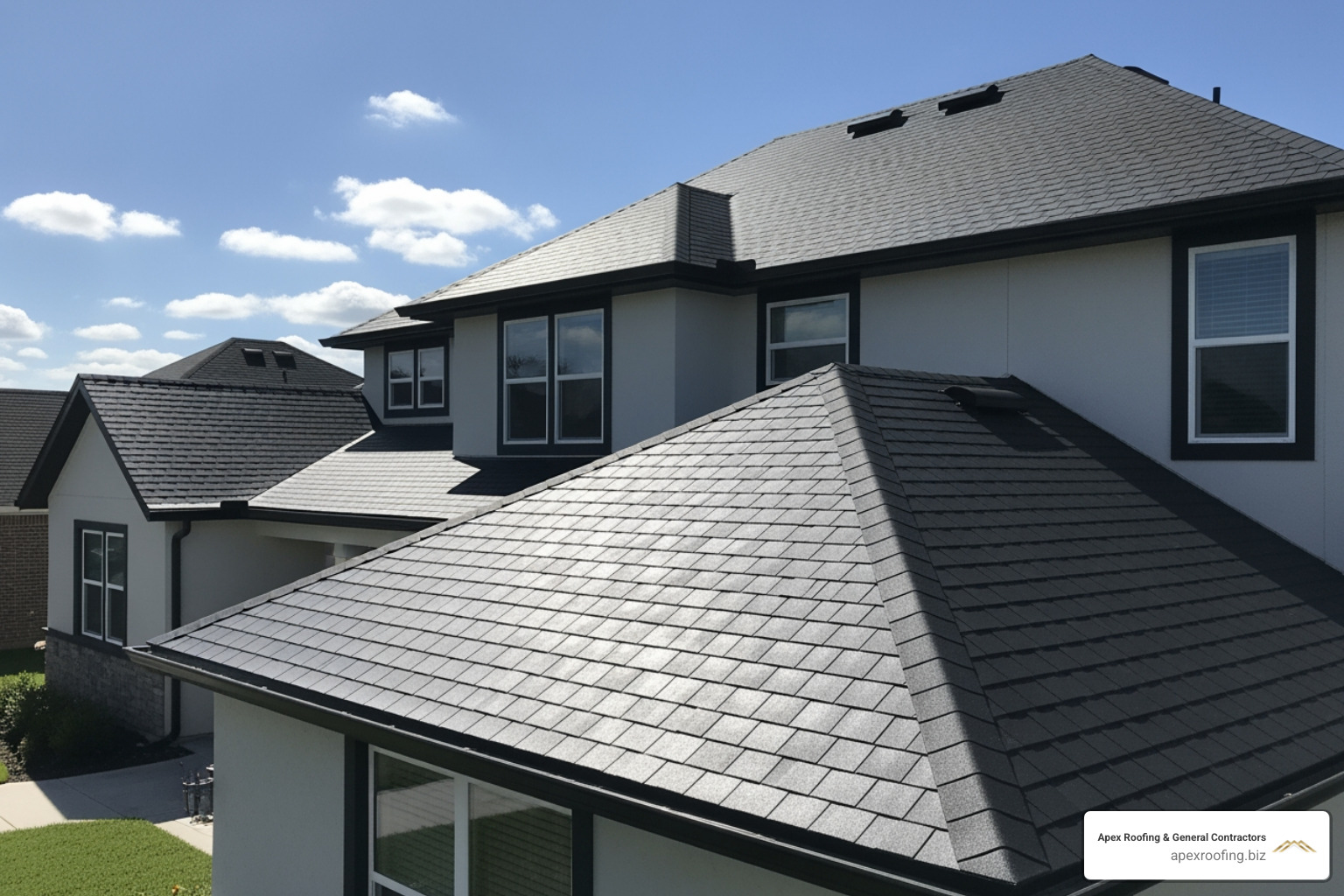 brand new, impact-resistant shingle roof gleaming in the sun - does homeowners insurance cover a new roof