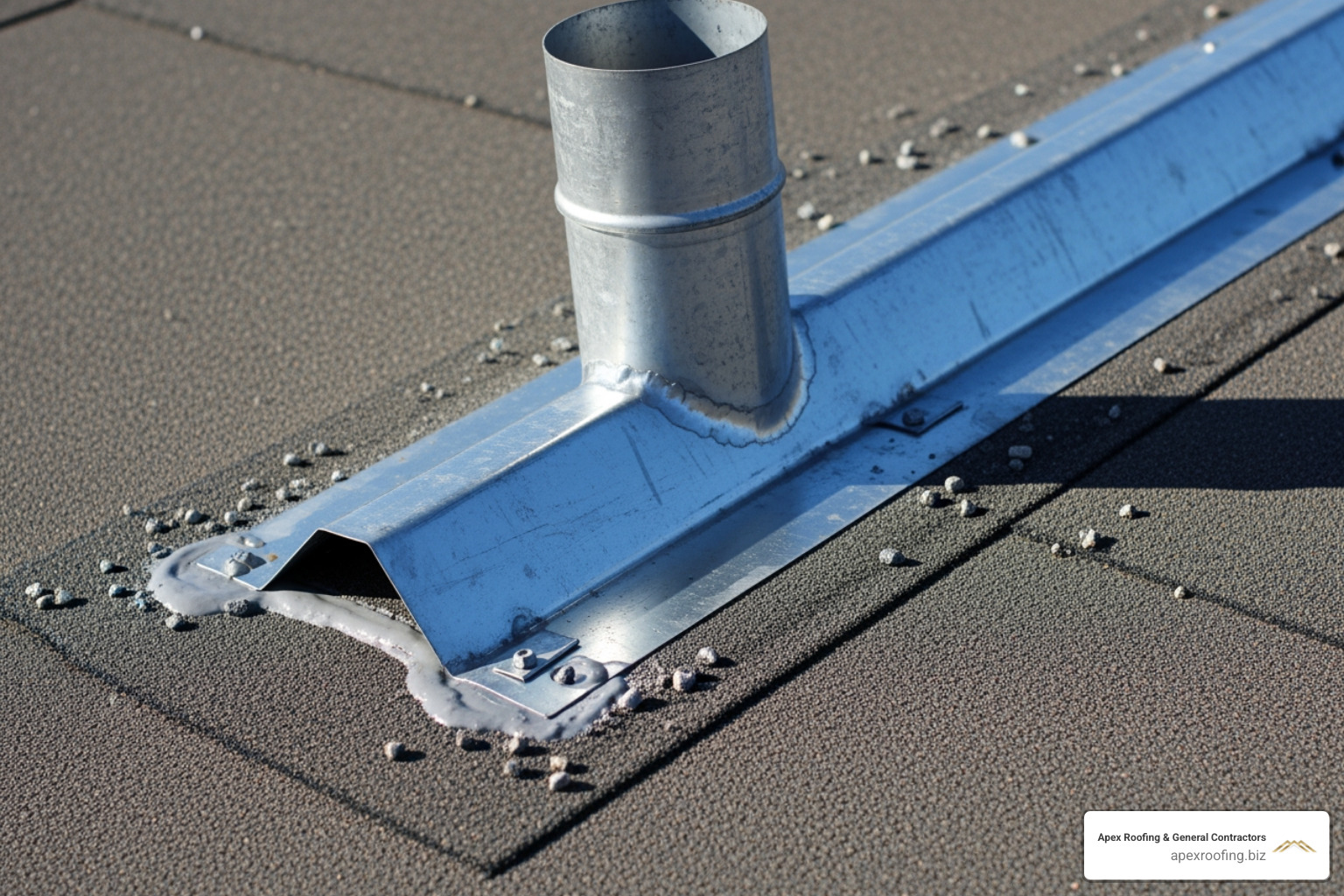 detailed close-up on roof flashing around a vent pipe - Roofing for commercial buildings detailed close-up on roof flashing around a vent pipe - Roofing for commercial buildings